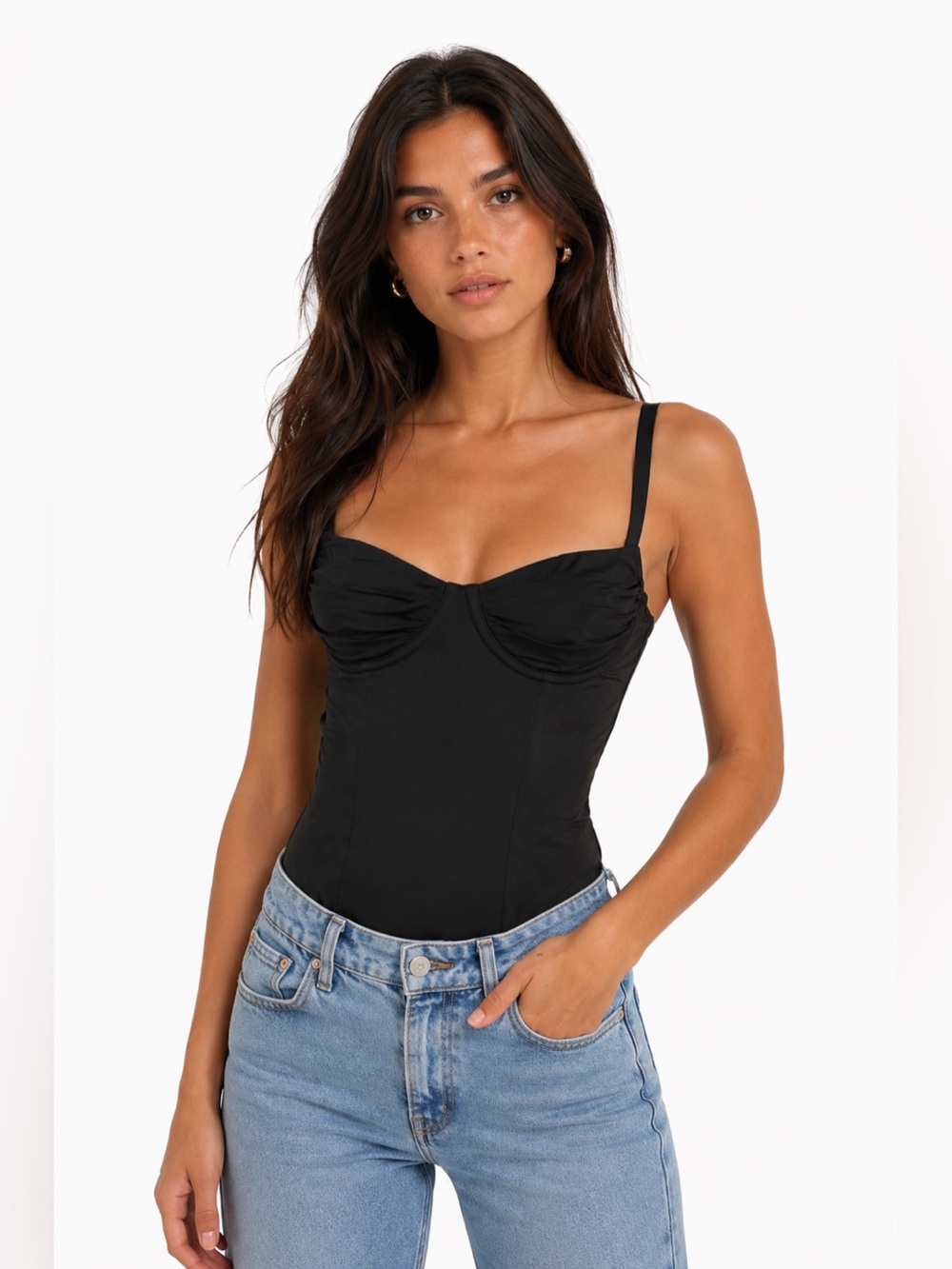 80s/90s European Vintage Marilyn Shapewear Nylon Bodysuit (Black) Size S